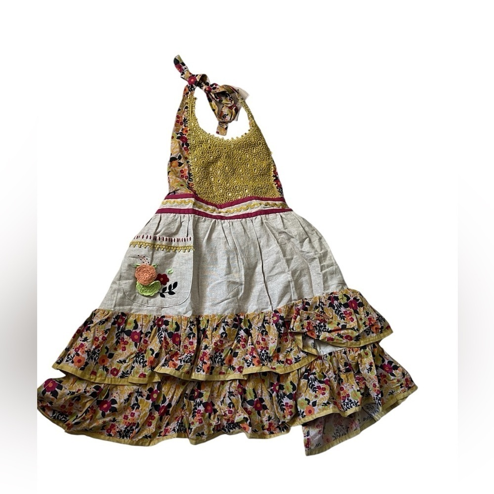 NWT Sur la table vintage inspired apron green‎ floral patterned pockets